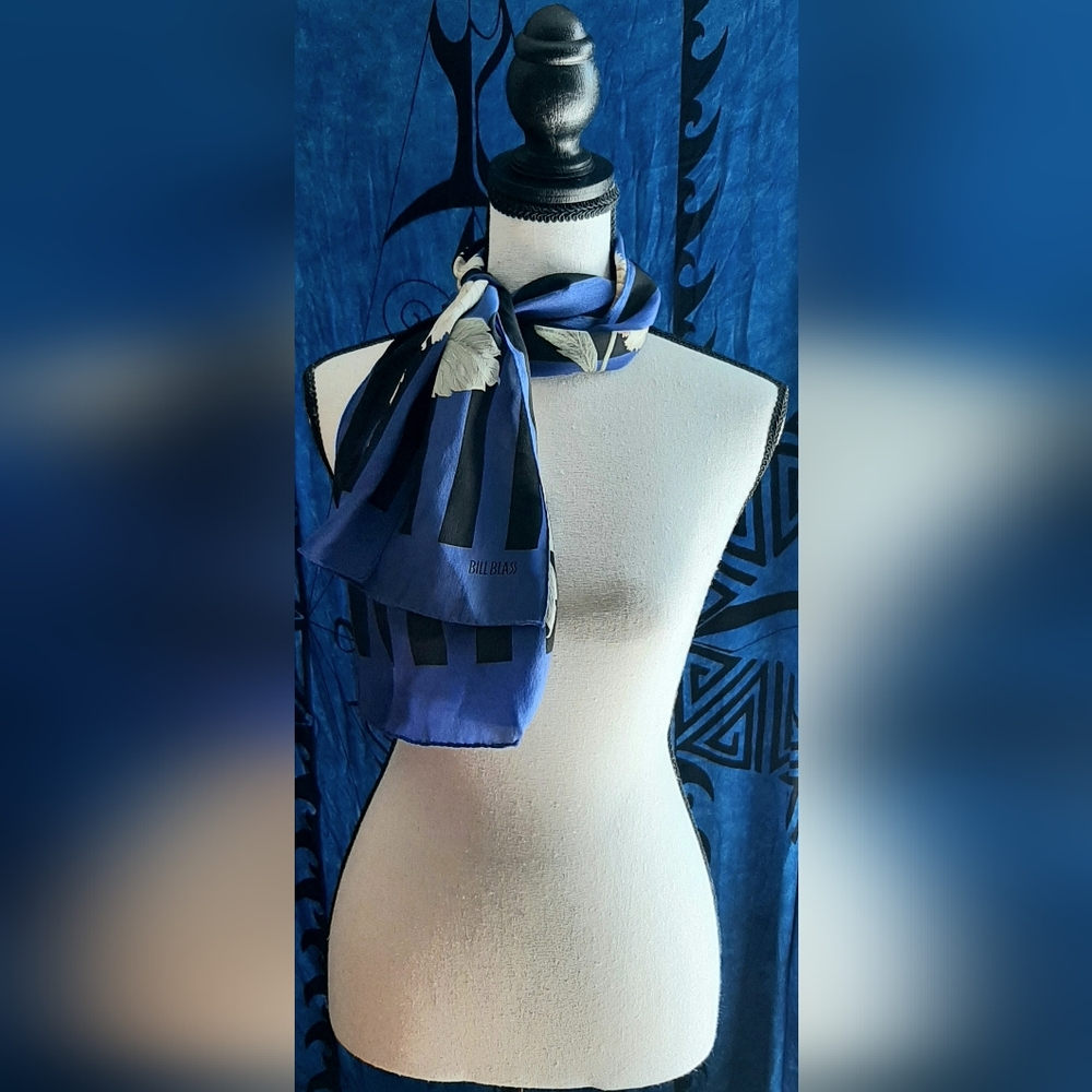 Bill Blass Blue and Black Scarf